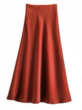 Long Skirts for Women High-waisted Thin Satin Acetate Silky Fishtail Skirt Korean Fashion Clothing Elegant Women's A-line Skirt