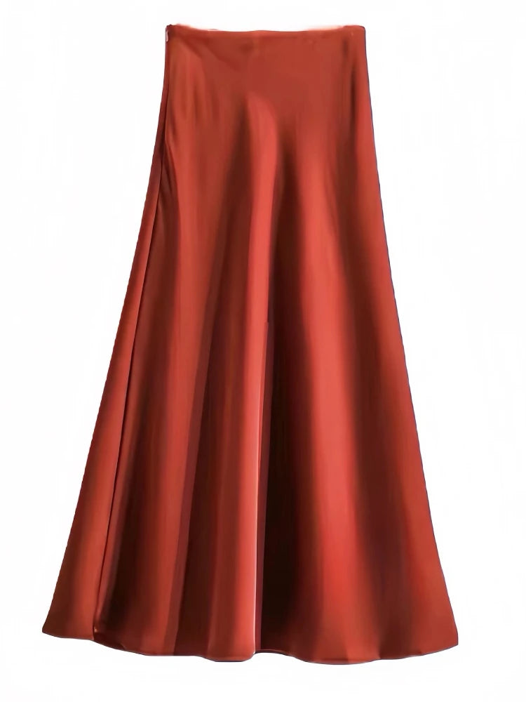 Long Skirts for Women High-waisted Thin Satin Acetate Silky Fishtail Skirt Korean Fashion Clothing Elegant Women's A-line Skirt
