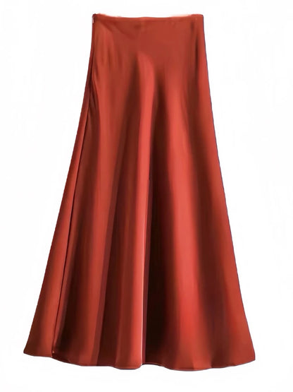 Long Skirts for Women High-waisted Thin Satin Acetate Silky Fishtail Skirt Korean Fashion Clothing Elegant Women's A-line Skirt