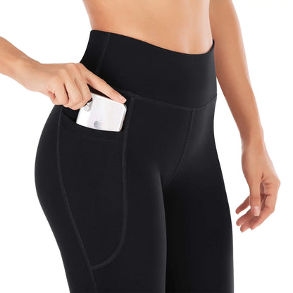 2025 Women's High Waist Yoga Pants 4-Way Stretch Workout Trousers with Pockets, Tummy Control Gym to Office Black Leggings S-3XL