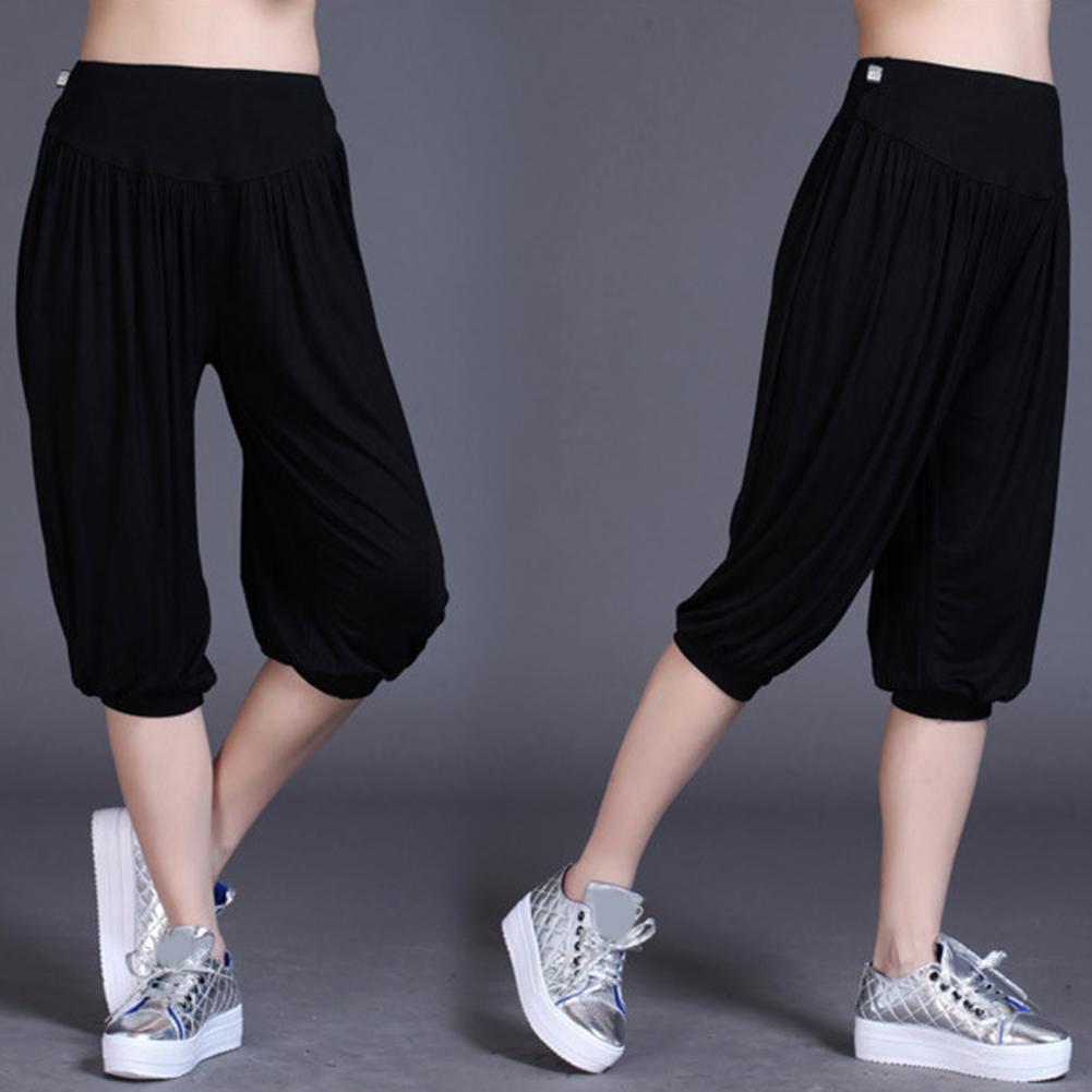 Summer Women Yoga Pants Modal Solid Color Yoga Cropped Pants Wide Elastic Waistband Dance Performance Wide Leg Pants Bloomers