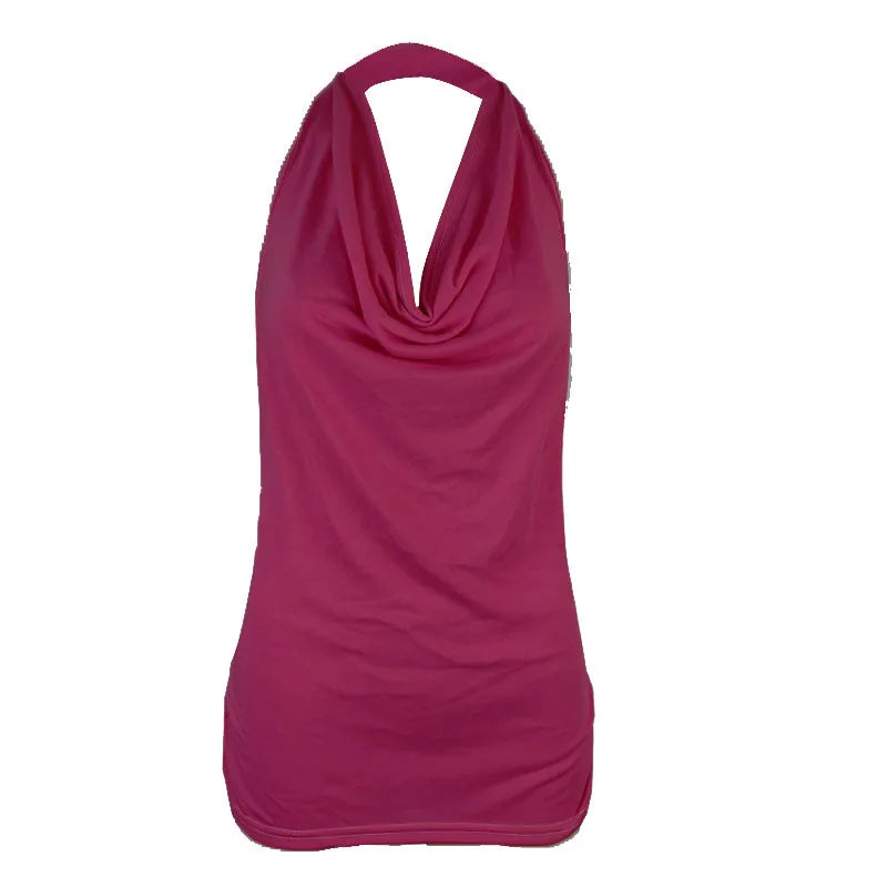Tank Top Women Drape V Neck Sexy Tanks Camis Skinny Backless Pink Corset Tee Shirt Femme Tops Woman T-shirt