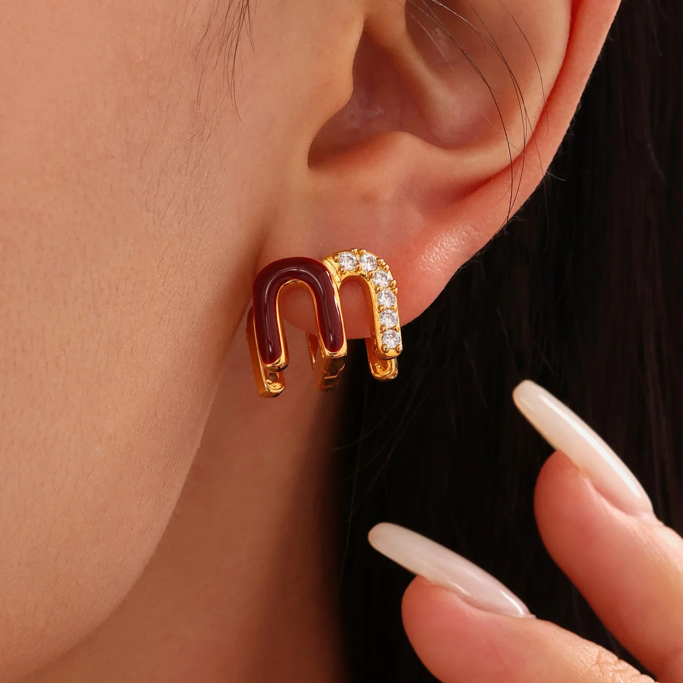 Wine Red Enamel Earrings For Women Copper Gold Plated Trendy Female Ear Studs Girls Charming Jewelry