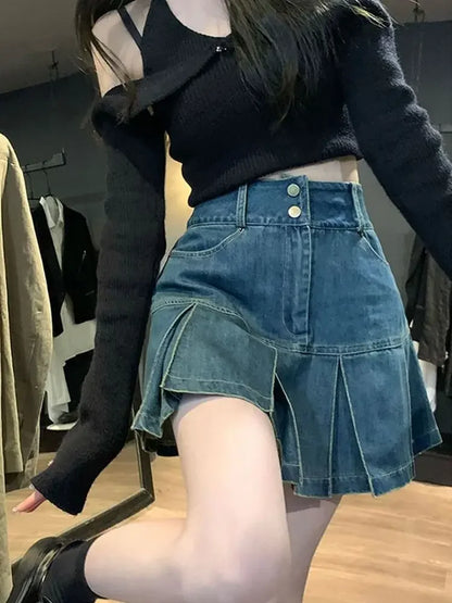 Jeans Skirts for Women Short Gyaru Coquette Mini Woman Denim Skirt High Waist Cute Kawaii Sexy Premium Korean Style New in Cheap