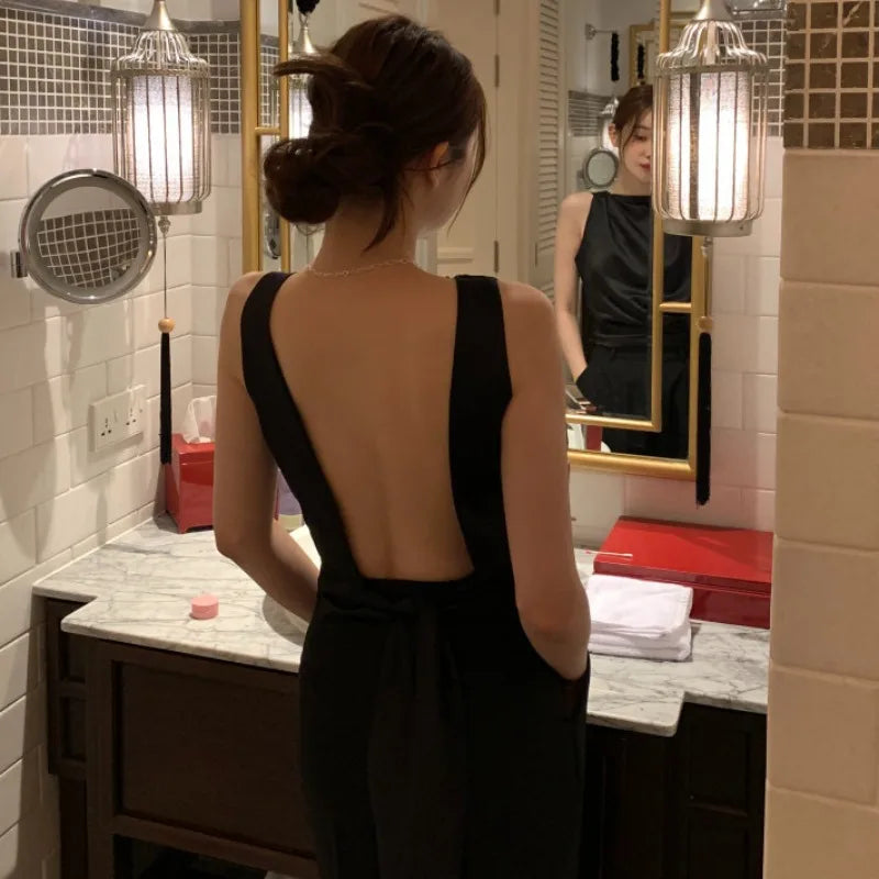 Feminino Sexy Backless Ropa Mujer 2025 Women Top New Sleeveless Clothes Round Neck Tanks & Camis Summer Elegant Tops