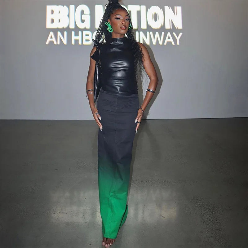 Women Y2K Vintage Pu Simple Basic Tank Top High Waist Skinny Shrunk Slash Cut Sleeveless Tops Versatile Noble Shirts