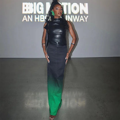 Women Y2K Vintage Pu Simple Basic Tank Top High Waist Skinny Shrunk Slash Cut Sleeveless Tops Versatile Noble Shirts