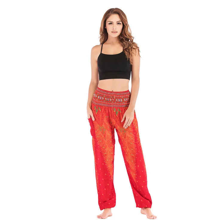Women's Yoga Pants Printed Ethnic Style Loose Yoga Trousers Bloomers High Waist Fitness Sports Crotch Dance  Sweatpants
