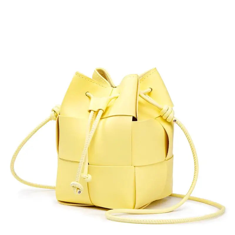 Weave Handbag Women Woven Bags Small Drawstring Bucket Shoulder Messenger Bags Luxury Famous Brand Designer Purse Female bag