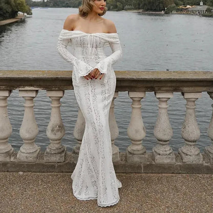 Women's Dresses New Sexy One-word Shoulder Lace Temperament Tube Top Long Dress Slim Fishtail Dress for Women