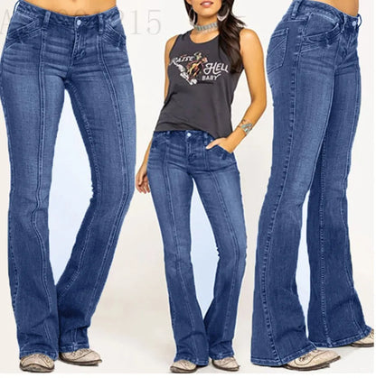 Women's Retro Washed Low Waisted Flared Jeans 2024 New Chic Casual Wide-leg Pants Female Sexy Denim Street Trousers Y2K Bottoms