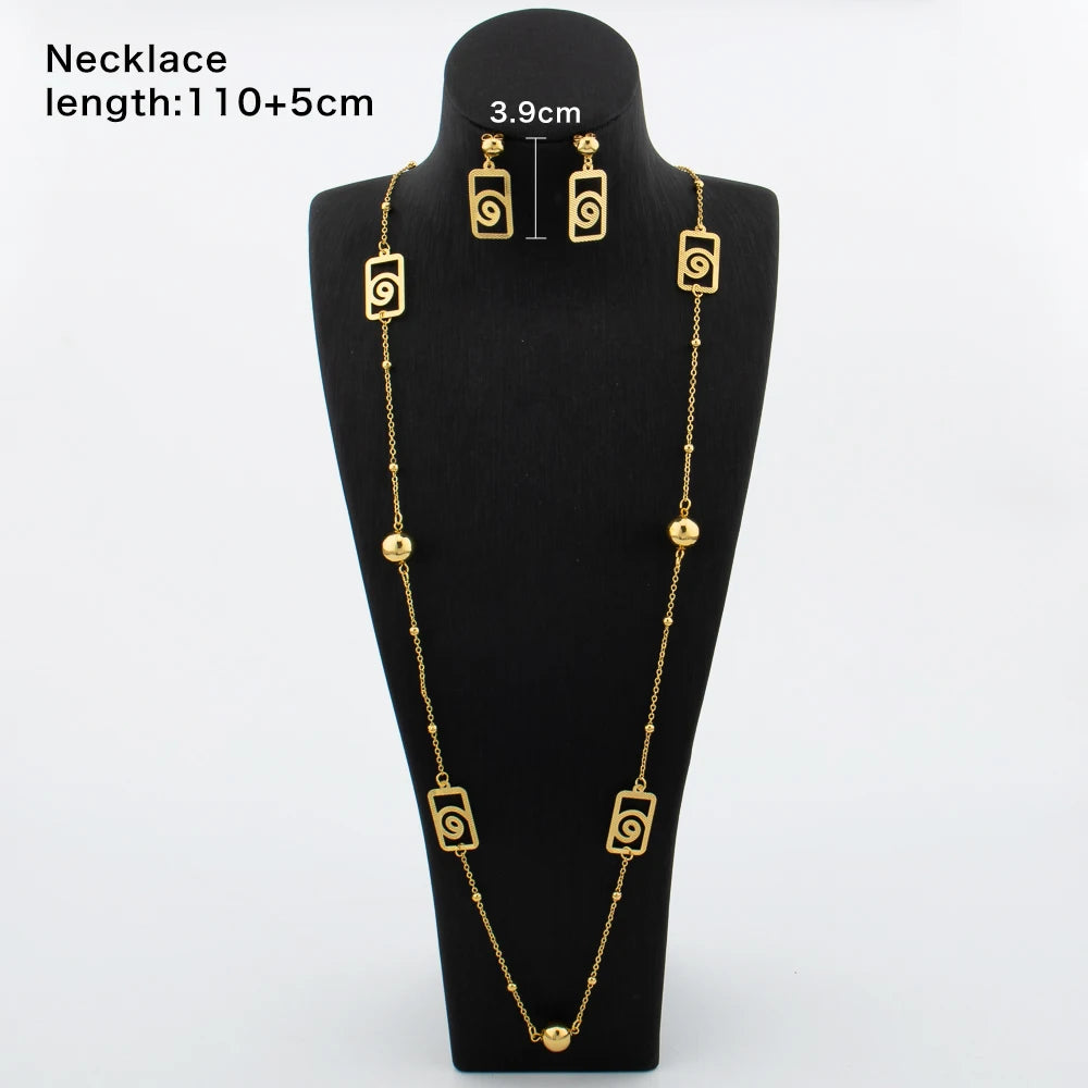 Long Necklaces with Earrings for Women Copper Waist Chain 110mm Vintage Pendant Trendy Wedding Party Jewelry Accessories Gifts