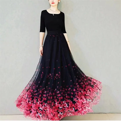 Skirt Women's Long Skirt 2024 New High Waist Slim A-line large Swing Skirt Female A-Line Skirts Summer Sakura Gradient Long Skir