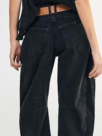Women's Four Seasons New Fashion Low-rise Jeans Casual Loose Wash Wide-leg Pants Women's Simple Comfortable Straight Leg Jeans