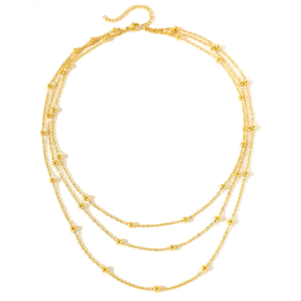 Stainless Steel Necklace New High-end Atmosphere Delicate Beads Multi-Layers Chain Bone Necklace For Women Jewelry Party Gifts