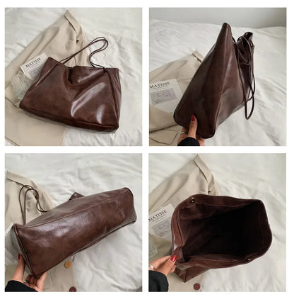 Women Tote Bag Fashion Underarm Pouch Large Capacity Soft Pu Leather Shoulder Bag Retro Crossbody Bag Casual Portable BucketBags