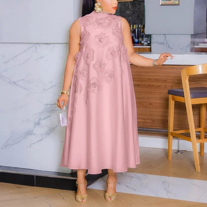 Elegant Dresses for Woman 2025 New O Neck Sleeveless Floral Decorate Straight Ankle Length Fashion Ladies Birthday Party Dress