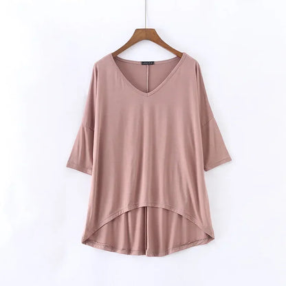 Fashion Tops Tees 2025 Summer T-shirt Women Half-Sleeve Solid Loose Shirt V-neck Oversize Basic Top Shirts for Women Casual