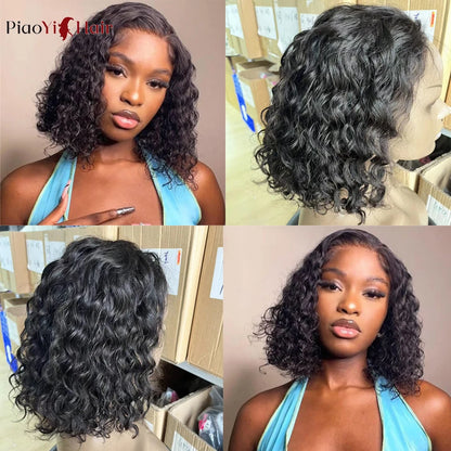 Glueless Wig Human Hair Water Wave Bob Wig Human Hair 14Inch Ready to Wear Curly Wave Wigs 200% Density 4X4 Lace Bob Top Quality