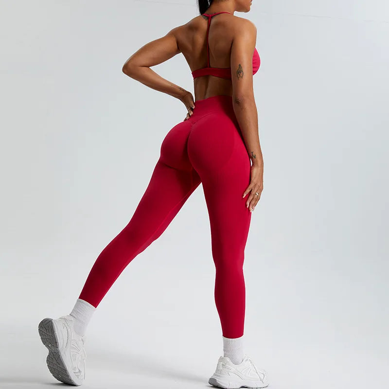 Women Yoga Pants High Waist Ribbed Sport Legging Gym Fitness Leggings Women Seamless Female Legging Tummy Control Running Tights