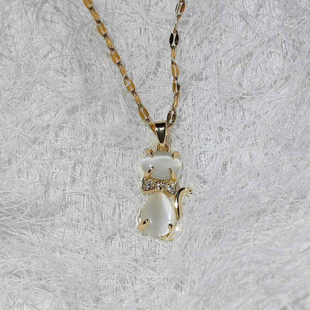 Trendy Animal Collarbone Necklaces for Women - Creative Cat Design with Stainless Steel Chain