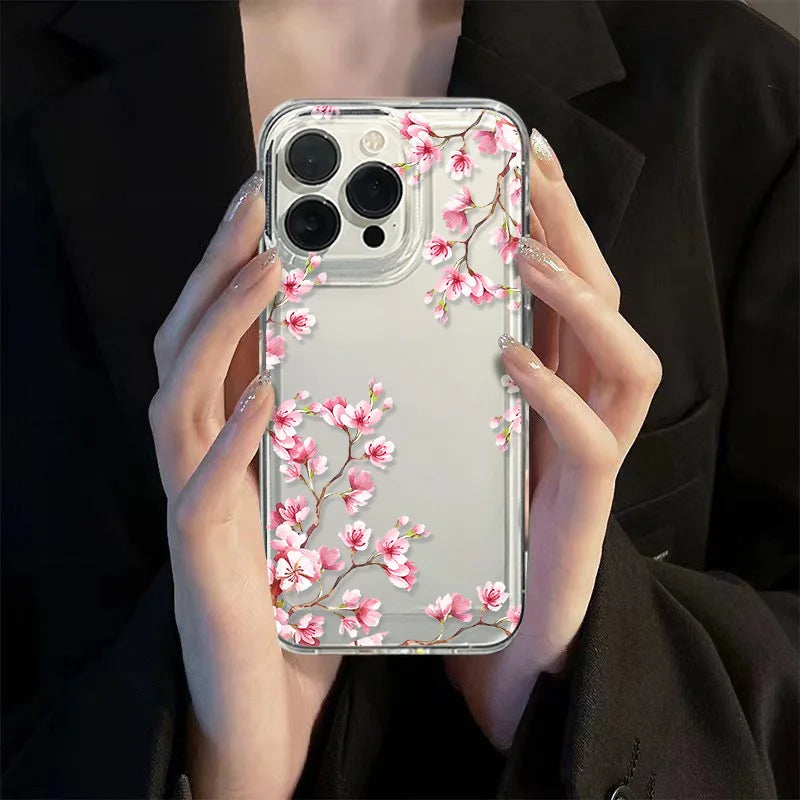 Flower Case For iPhone 11 Cases iPhone 15 12 13 14 16 Pro Max X XR XS Max 14 15 Plus 16Pro iPhone16 Clear Shockproof Cover Funda