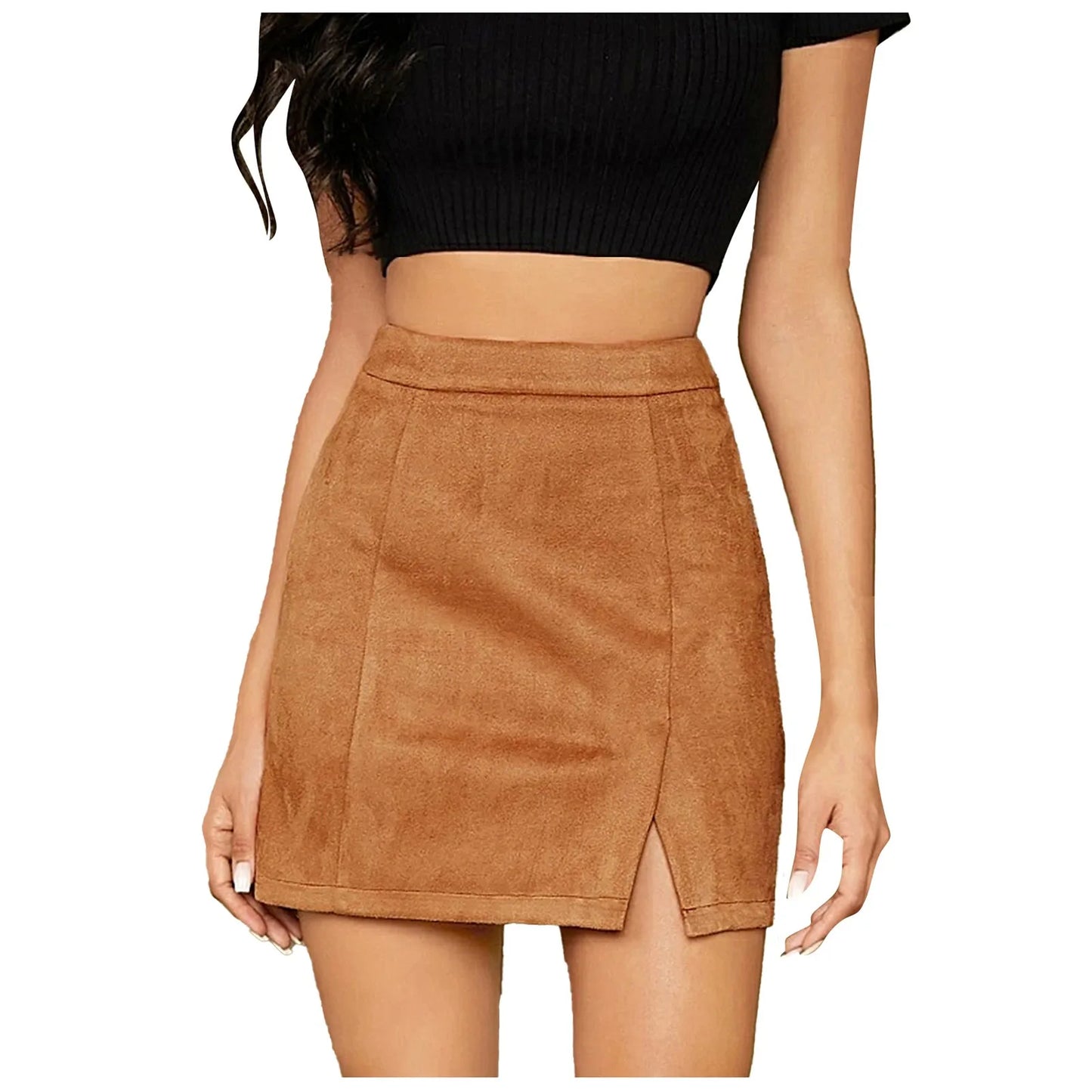 Skirts For Woman Women'S High Waist Faux Suede Side Split Short Skirt Roupas Femininas Traf Women 2024 Faldas  Mujeres New