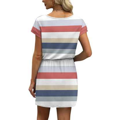Summer Dresses for Women 2025 V Neck T Shirt Casual Mini Dresses Tie Waist Sundresses with Pockets Women's Short Sleeve Dresses