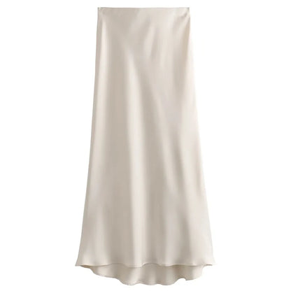 TRAF Women's Skirt Summer Elegant Satin Skirt Stylish Lady High Waist Skirts Cylinder Green Black Skirt Woman Office Street Wear