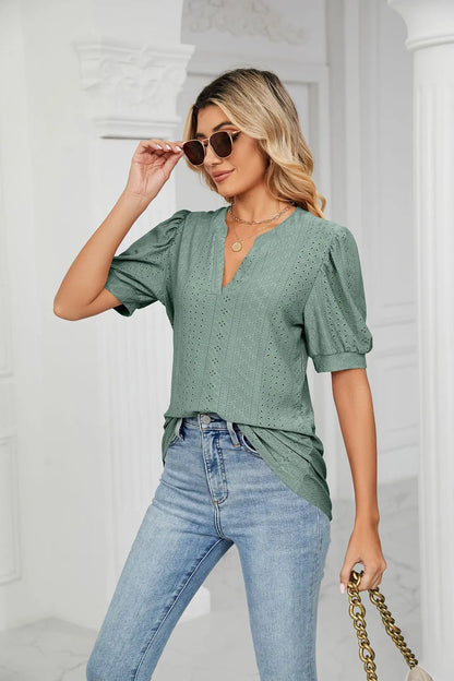Womens Tops V Neck Ruffle Sleeve Blouses Short Sleeve Casual Tops T-Shirts for Women Autumn Winter