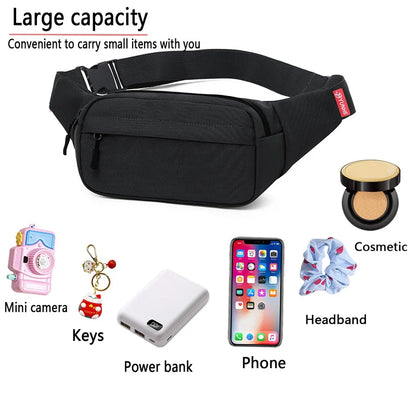 Men's and Women's Universal Models Waist Bag Fashion Crossbody Bags Sports Cell Phone Bags Solid Color Large Capacity Chest Bag