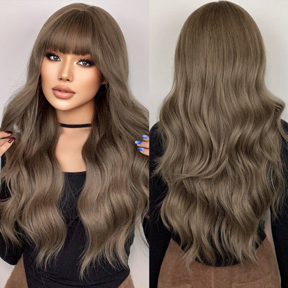 HENRY MARGU Burgundy Long Wavy Wigs Wine Red Wig with Bangs for Women Daily Synthetic Hair Cosplay Wig Heat Resistant Fiber