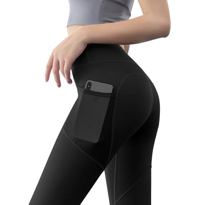 Yoga Pants Women High Waist Lift Hip Mesh Side Pocket Stretch Sports Leggings Running Yoga Clothing Fitness Pants