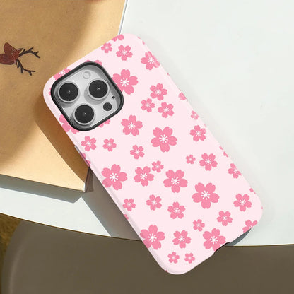 Pink Flower Pattern Case For iPhone 16 Pro Max 15 14 Plus 13 12 Pro 11 Luxury Magnetic Double-layer Shockproof Back Cover