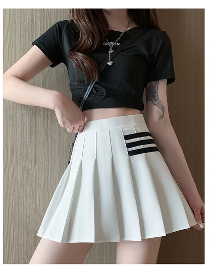 Women's Skirt With Shorts Summer Black Pleated Skirt For Girls Brown A Line High Waist Y2k Mini saias Spring Korea Style Clothes