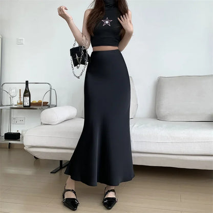 Satin Skirts for Women Korean Reviews Many Girls Clothes Women's 2025 Summer NEW High Waisted Mid Long Skirts Fashion women skir