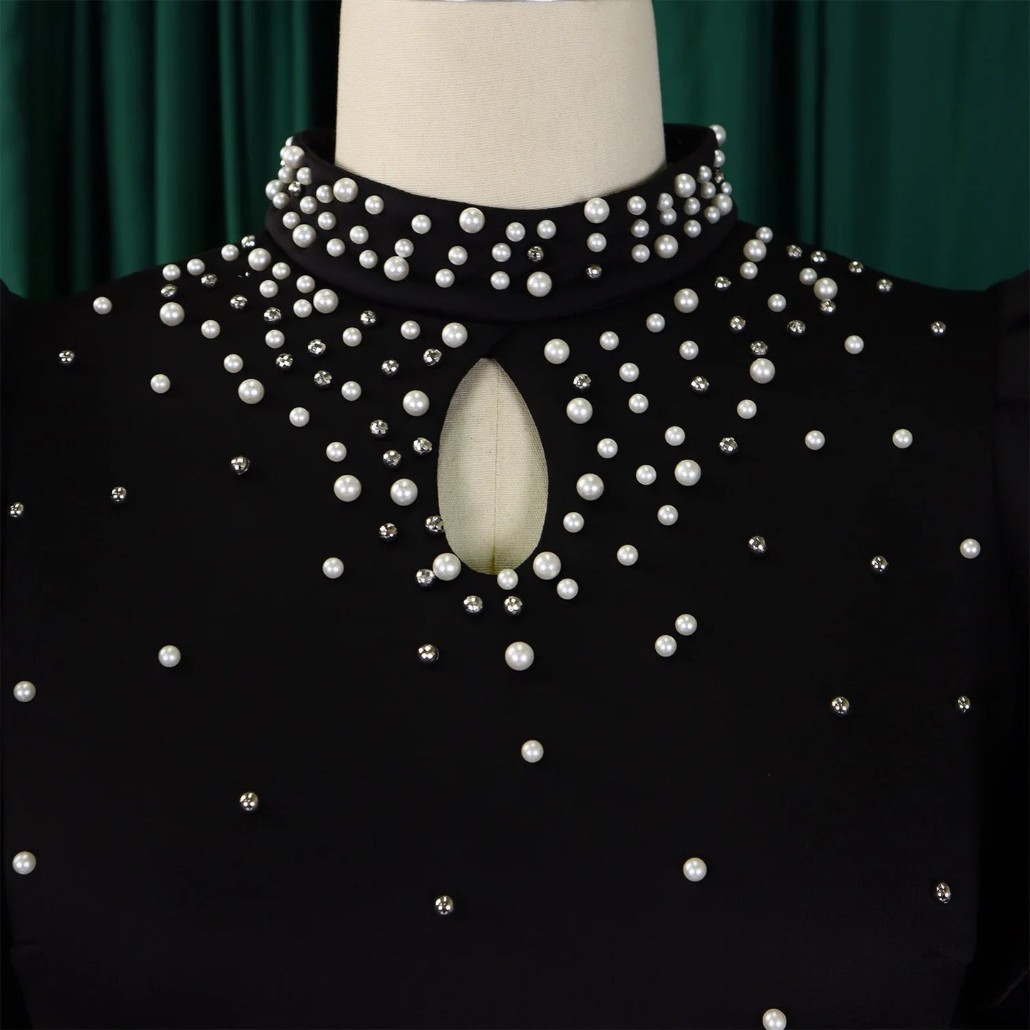 Elegant Dresses for Women O Neck Ruffles Sleeve Beaded Sheath Package Hips Mid Calf Luxury Birthday Party Dinner Vestidos Mujer