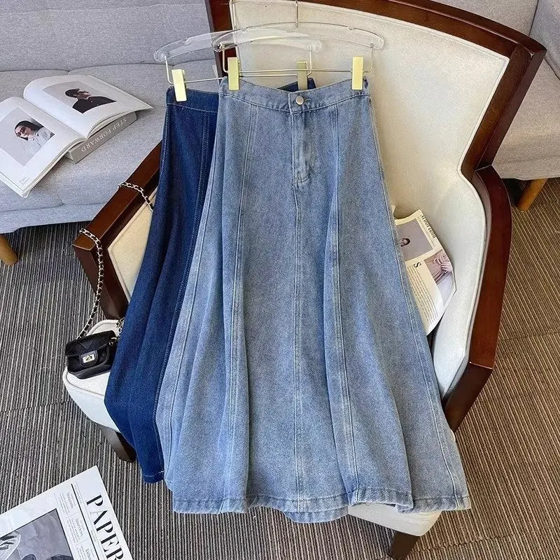 Denim Skirt For Women 2025 New High Waisted A-line Umbrella Skirt Versatile  Spring  Summer Elastic Waist Long Jean Skirt
