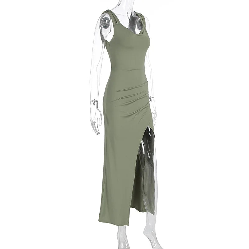 Elegant Evening Dresses Women Sexy Backless Slim Fit Summer Dress Chic Slit Dress Robes Party Club Gowns Women Clothing