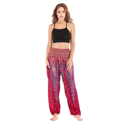 Women's Yoga Pants Printed Ethnic Style Loose Yoga Trousers Bloomers High Waist Fitness Sports Crotch Dance  Sweatpants