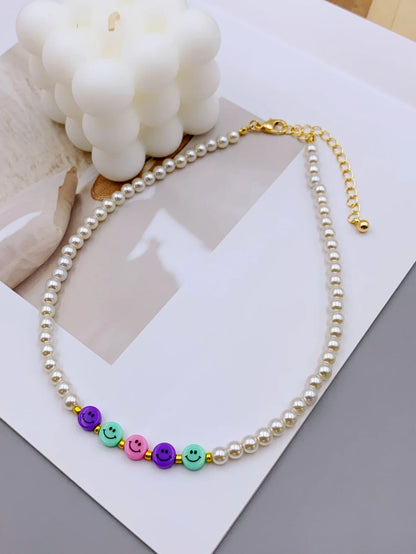 Charming Acrylic Pearl Necklace with Colorful Smiling Beads for Women necklace for women