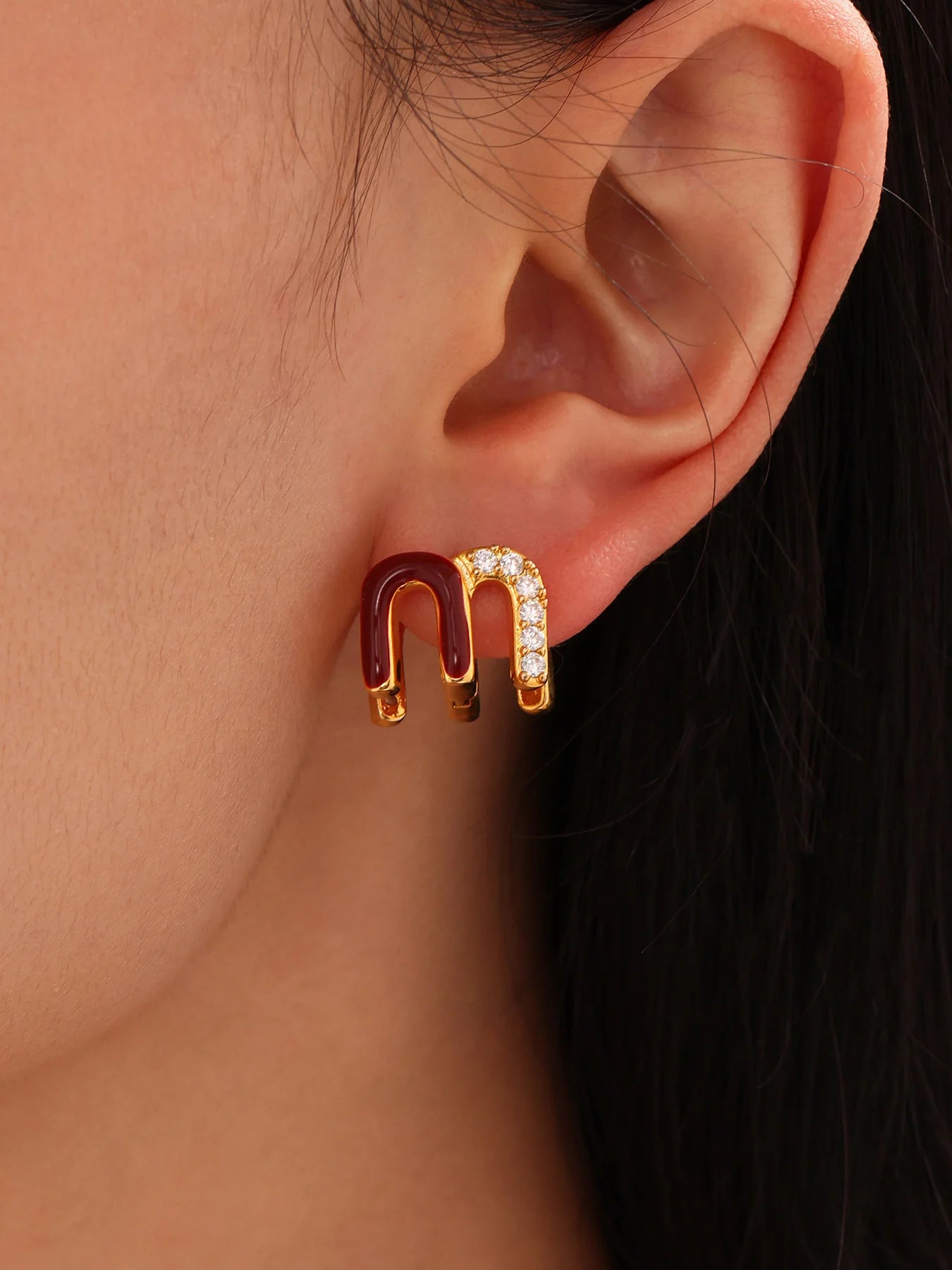 Wine Red Enamel Earrings For Women Copper Gold Plated Trendy Female Ear Studs Girls Charming Jewelry