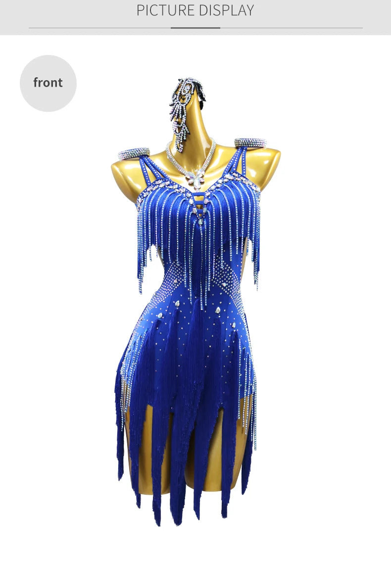 Evening Dress Latin Dance Costume Womens 2025 Dancewear Girl Adult Short Fringed Clothing American Competition Stage Sports Suit