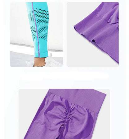 Yoga Pants High Waist Yoga Pants Sports Female Clothing Sexy Hollow Stripe Seamless Leggings Women Fitness Leggings Gym