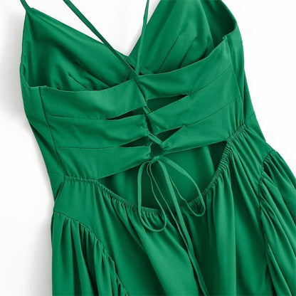 Women's Dresses 2025 New Holiday Temperament Suspenders Back Crossover Maxi Skirt Summer elegant fashion women's midi skirt