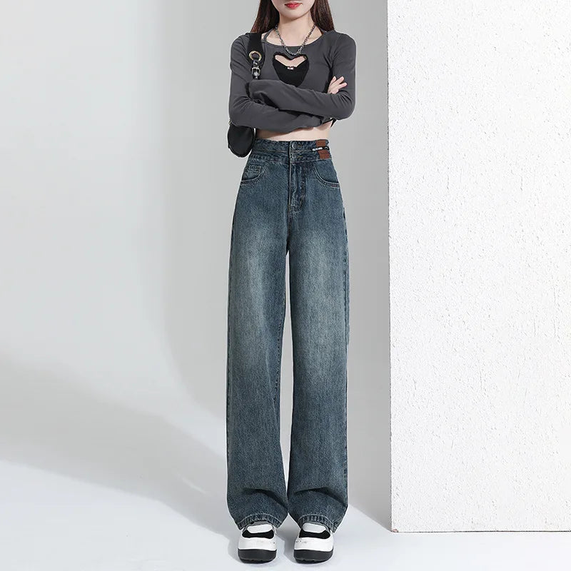 Women's High-Waisted Wide-Leg Jeans, Women's Spring Wear, New Loose Straight-Legged Small Man, Thin and Mopping Long Pants