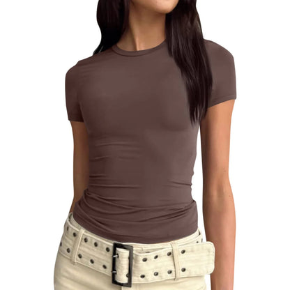 Women Sexy slim fit tops Short Sleeve Soild Sexy Tee blouse Slim Fit Tight Crop-Top t Shirt clothes for women top mujer traf