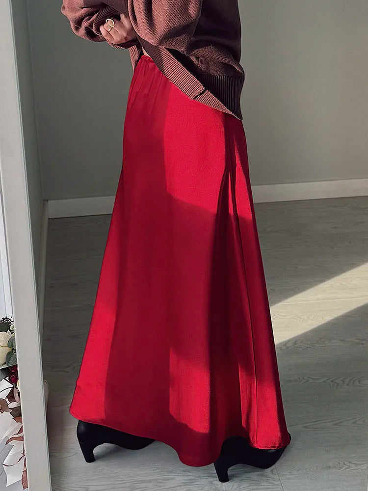 Long Black Satin Skirts Women For Work Summer Autumn Straight Brown Skirt Long Belt Coffee Formal Silk Maxi Skirt For Ladies