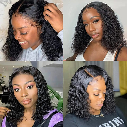 Glueless wigs Wear & Go 100% Human Wigs Water Wave Ready To Wear Short Bob Lace Frontal Brazilian Wig DEEP Curly For Woman Sale