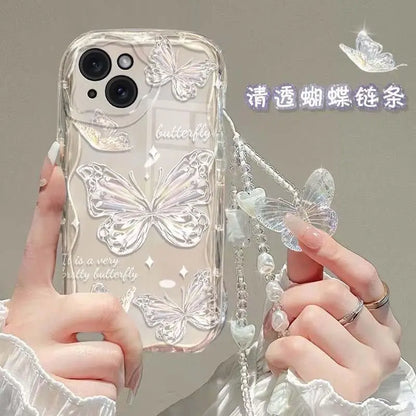 Fashion Butterfly Hand Chain Phone Case For Realme C67 C63 C53 C65 C11 C33 C31 C35 C55 C21Y C20 C21 C12 C15 C25 C30 GT6 Cover
